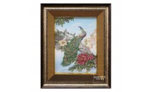 กรอบรูปใส่ผ้าปักนกยูงกรอบไม้สองชั้น